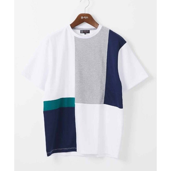 【洗える】五分袖カットソー/スエード切り替えシルキーポンチ MKオム（MK homme）/【洗える】五分袖カットソー/スエード