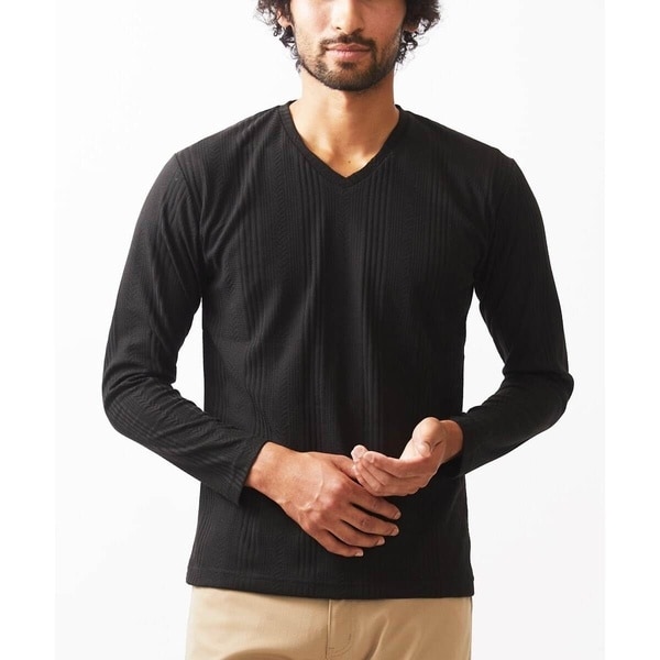 Vネック長袖カットソー / ストライプへリンボンリンクス | MKオム(MK