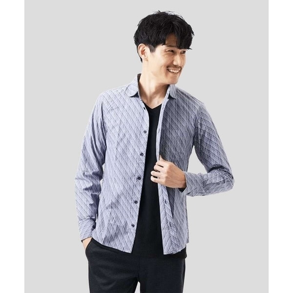 新品! ミッシェルクラン エムケーオム 良質 ピンストライプ 長袖シャツ ピンク 48 (L) 送料185円☆MK homme 春物 秋物 桃系 定価1，4万円★ MICHEL KLEIN HOMME ⁄ ミッシェルクランオム （メンズ