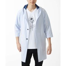 【残りわずか/ゆったりサイズ／洗える】サッカーストライプフードカーディガン