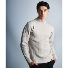 MKオム(MK homme)の【洗濯機で洗える】モックネックニット / ランダムタックストライプ