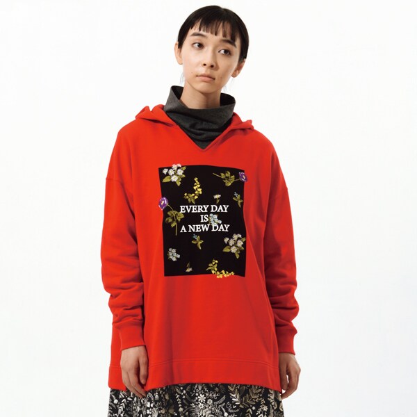 15~19号]ミニ裏毛ロマンチックフラワープリントジップアップフーディ