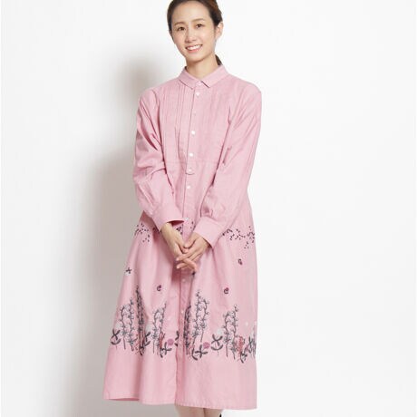 アーティストコラボ コットングランジ 春の踊り 刺しゅうシャツワンピース 前開き スーパーハッカ Super Hakka ファッション通販 マルイウェブチャネル