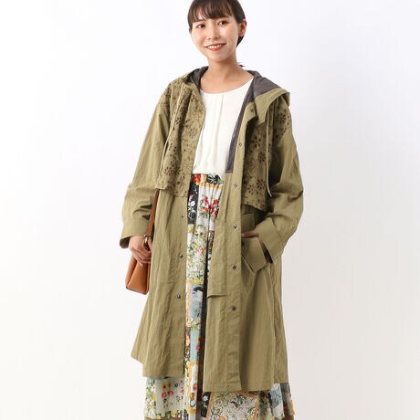 ナイロンフラワーボーラーレース刺繍Aラインフードコート | スーパー  