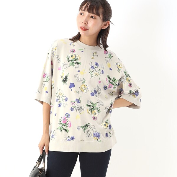 suisai flowerプリント裏毛半袖トレーナー | スーパー