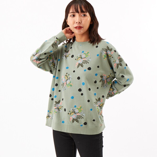 フラワードットプリント裏毛トレーナー | スーパーハッカ(SUPER HAKKA