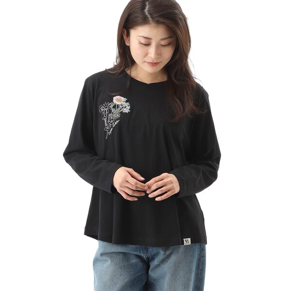 カラードローイング刺繍ロングTシャツ | スーパーハッカ(SUPER