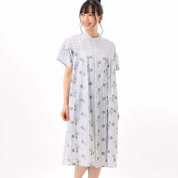 スーパーハッカ/ドビーストライプ　チューリップリボンレースワンピース（前開き） ドビーストライプ チューリップリボンレースワンピース（前開き