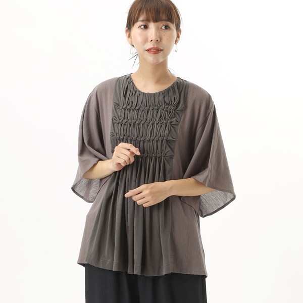 コットン楊柳フラワースモッキングカットソー | スーパーハッカ(SUPER