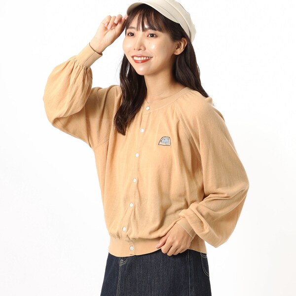 カーディガン SUPER　HAKKA×宮嵜蘭「マギー」刺繍ギャザーニットカーディガン レディース SUPER HAKKA×宮嵜蘭「マギー」刺繍ギャザーニットカーディガン