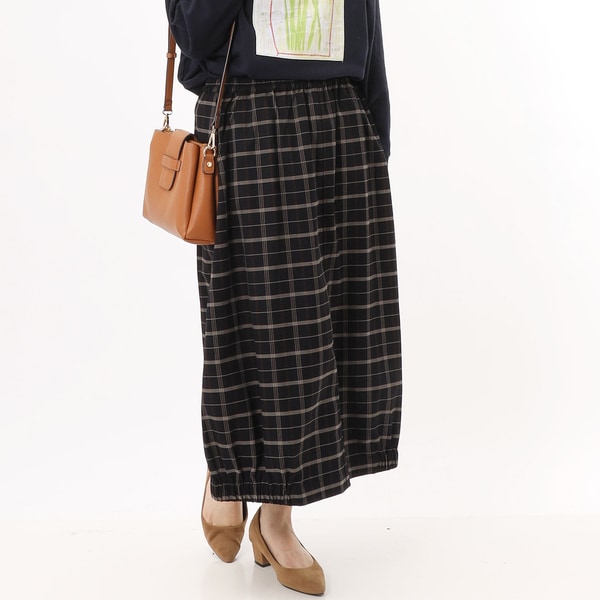 ツイル杢ストレッチ／タータンチェック コクーンスカート | スーパー
