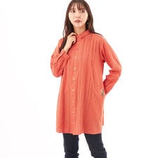 コットンカルゼはしごレースミックス＋フラワーワンポイント刺繍チュニックシャツ