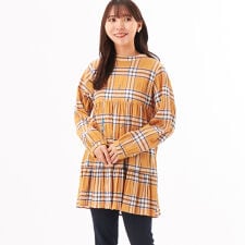 パナマシャーリングチェック　ナルコランドット単色刺繍ティアードチュニック