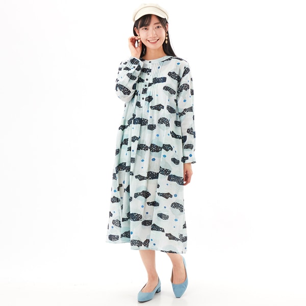 ブロッサムヴァインカットジャカード+ストライプシャツワンピース(前