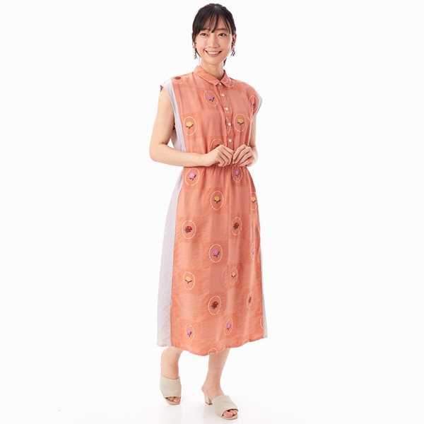 窓辺の花ジャカード×ストライプノースリーブワンピース | スーパー