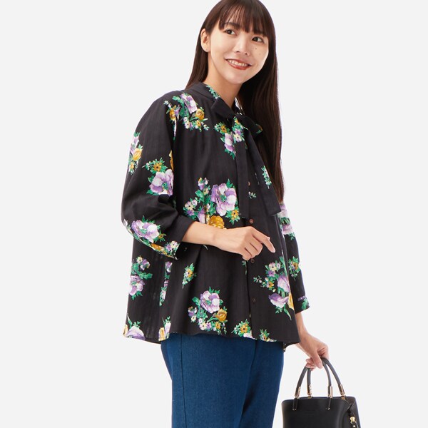 スーパーハッカ（SUPER HAKKA）/からみドビーブラーフラワープリントボウタイブラウス からみドビーブラーフラワープリントボウタイブラウス | スーパー