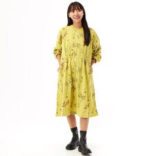 コットンレーヨンビエラ 鳥と木の実グリッタープリントワンピース（前 