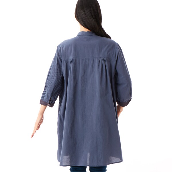 コットンローンワッシャースクエアフォレストボーラー刺繍チュニック