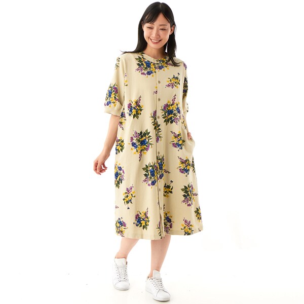 SUPERHAKKA 綿麻先染めブロックチェックフラワーロンドプリントワンピース m80380175817_1.jpg?1724769558