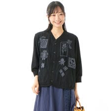 ミニ裏毛×チュールレースフレーム刺繍カーディガン