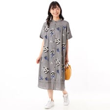 綿麻シャンブレースモールブーケット総刺繍ワンピース(前開き)