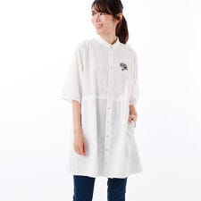 コットンローンワッシャー レースコースタークロスステッチ刺繍チュニックシャツブラウス