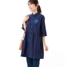 コットンローンワッシャー レースコースタークロスステッチ刺繍チュニックシャツブラウス