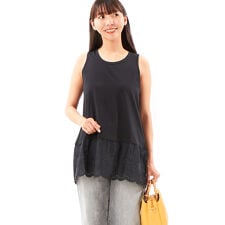30/-天竺+エンブロイダリーレースタンクトップチュニック