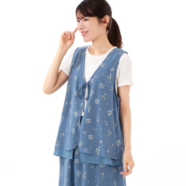エステルシフォンブライズ加工小花プリント+コットンローンベスト エステルシフォンブライズ加工小花プリント+コットンローン
