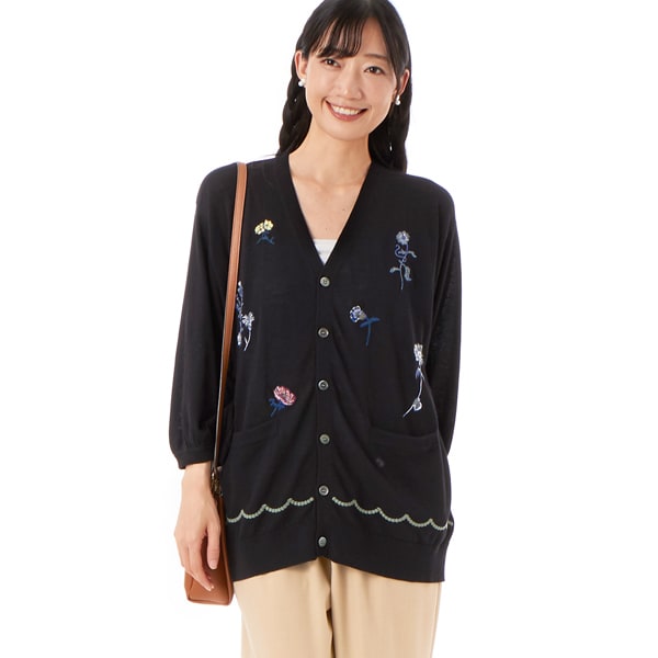 フローティングブーケ刺繍コットンニットカーディガン | スーパー