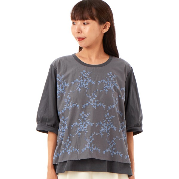 コットンローンコード刺繍+ビーズ+天竺カットソー | スーパーハッカ