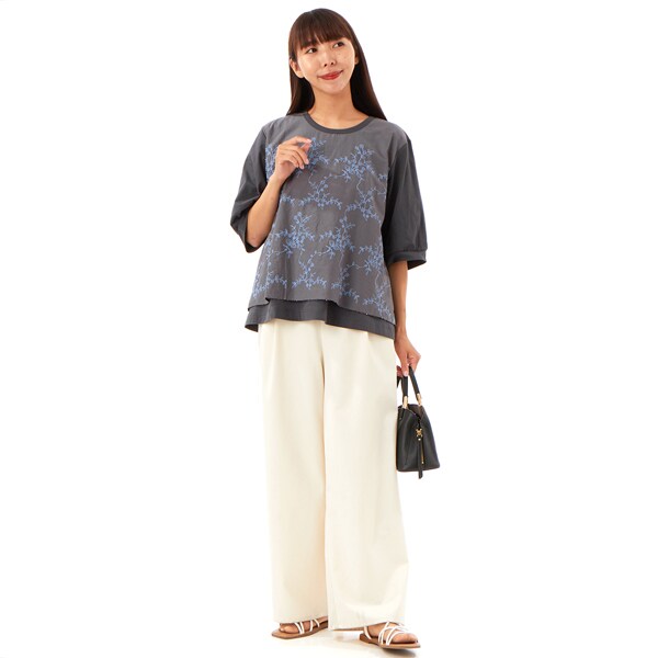 スーパーハッカ（SUPER HAKKA）/コットンローンコード刺繍+ビーズ+天竺カットソー コットンローンコード刺繍+ビーズ+天竺カットソー | スーパーハッカ