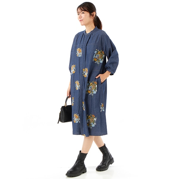 デニム/ツイル ブロッサムクラスタ刺繍ワンピース | スーパーハッカ