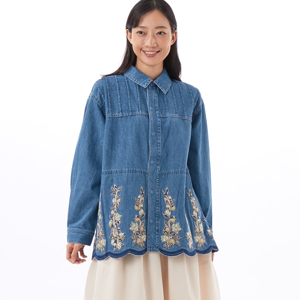新品タグ付き　スーパーハッカ　デニム刺繍入り　コート　大きいサイズ 楽天市場】デイジー＆フラワー刺繍デニムGジャン／スーパー
