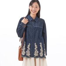 ライトオンスデニム スカラップブロッサムヴァイン刺繍デニムジャケット