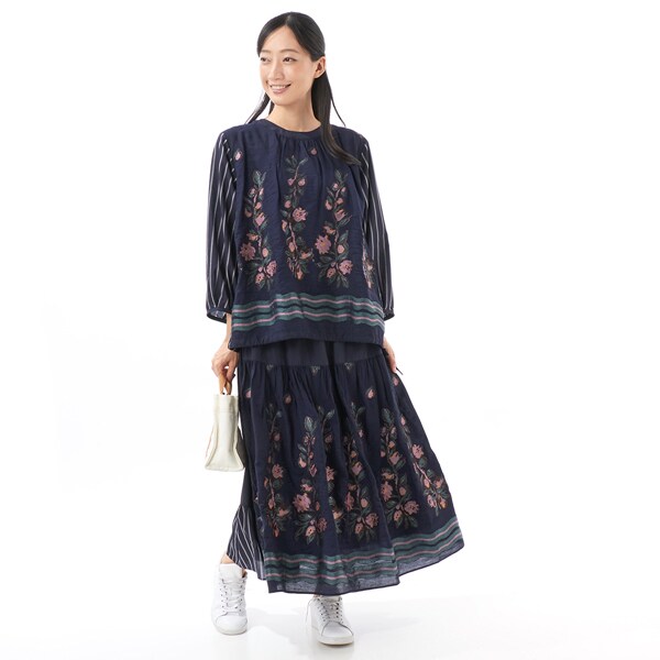 ブロッサムヴァインカットジャカード+ストライプブラウス | スーパー