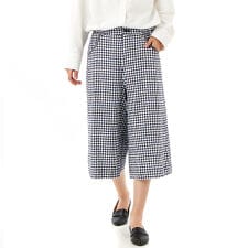 フラワーワンポイント刺繍 コットンブロークンドビーチェックガウチョパンツ