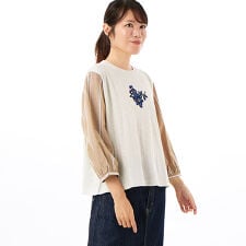 ギザコンパクトブロード+天竺 フラワーシェニールさがら刺繍カットソー