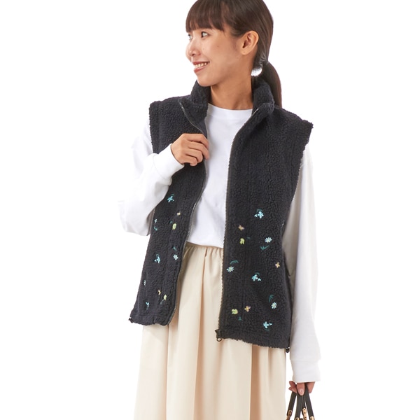 レトロフラワー刺繍ボアベスト(裏地付き) | スーパーハッカ(SUPER