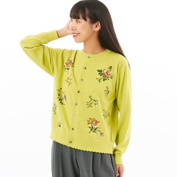 ブルームアレイ刺繍コットンニットロングカーディガン | スーパー