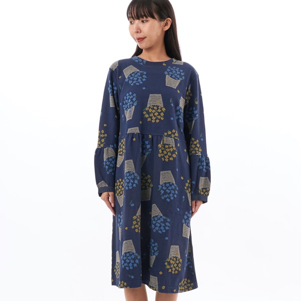 コットンポリエステル フラワーポットニットジャカードワンピース