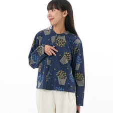 スーパーハッカ(SUPER HAKKA)のコットンポリエステル フラワーポットニットジャカードカーディガン