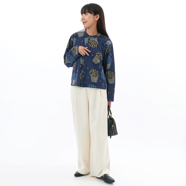 コットンポリエステル フラワーポットニットジャカードカーディガン