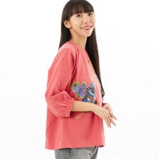 スーパーハッカ(SUPER HAKKA)のブラーレッドフラワープリント裏毛プルオーバー