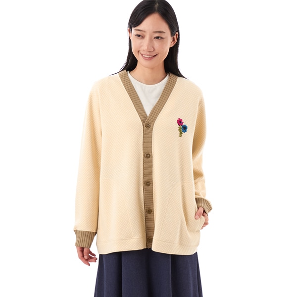 プルームレットハンド刺繍キルティングダブルジャカードVネック