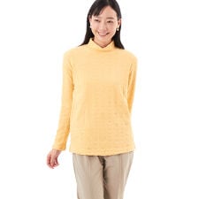 フラワーワンポイント刺繍ストレッチケーブルジャカードタートルカットソー