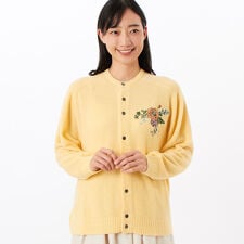 ヒメツバキ刺繍ウールナイロンモールヤーンニットカーディガン