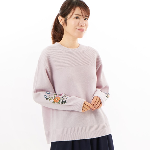 ヒメツバキ刺繍メリノウールニットプルオーバー | スーパーハッカ
