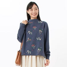 裏毛裏起毛ドット&フラワー刺繍プルオーバー
