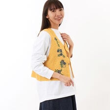 フラワーフォール刺繍コットンニットベスト